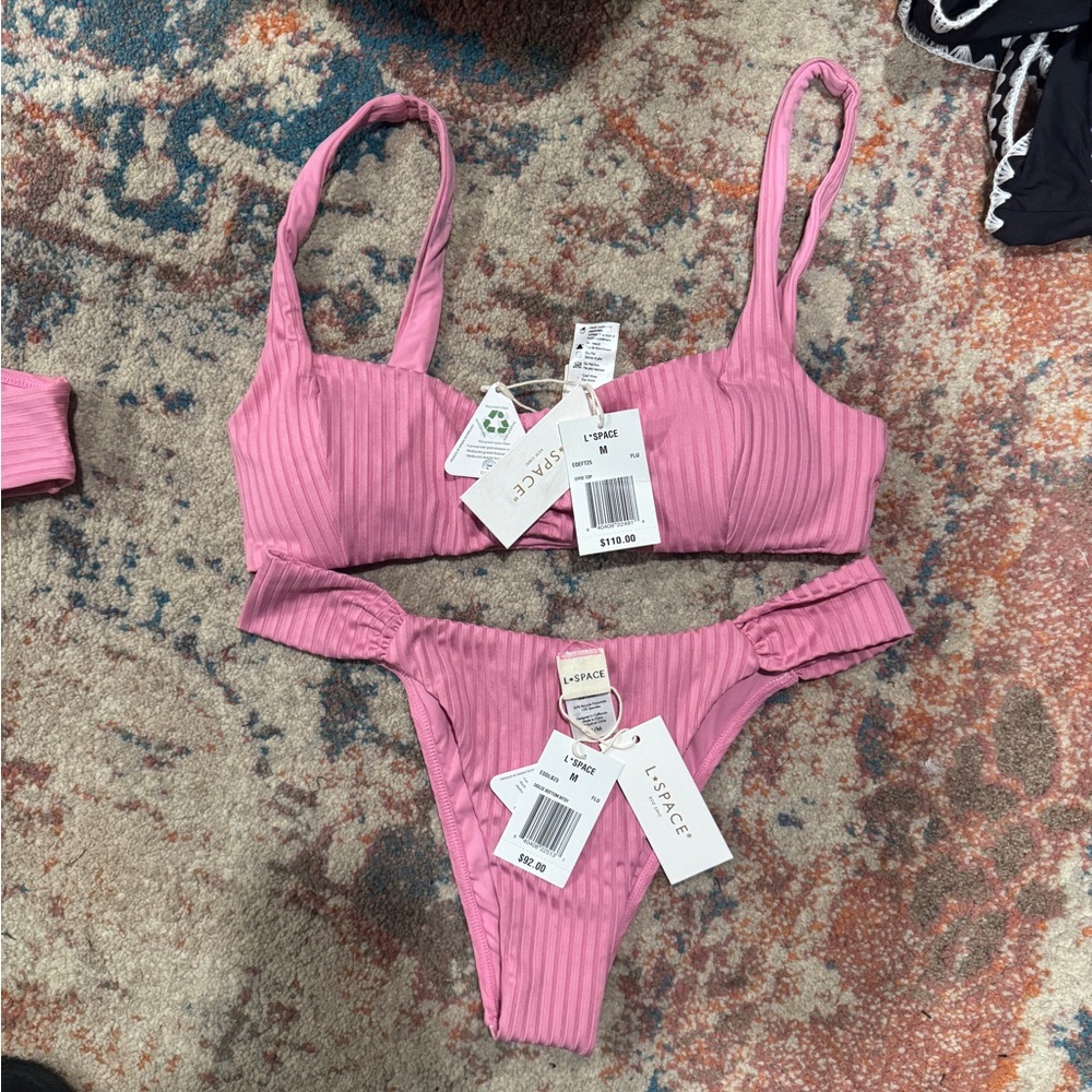 L*Space Bikini Set 💖 Pink Ribbed Effie Top & Dolce Bottom Bitsy Size M NWT - Picture 12 of 12